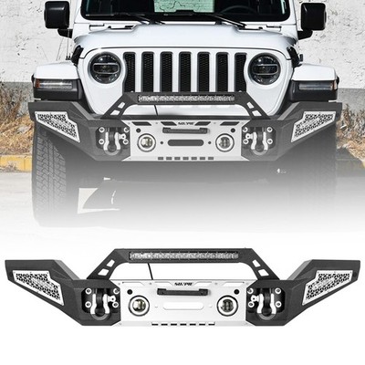 SUNPIE White Steel Front Bumper for 07-26 Jeep Wrangler JK/JL 4xe & Gladiator JT