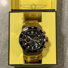 Invicta Gold Chronograph Sport Wristwatch Black Dial Metal Band with Box