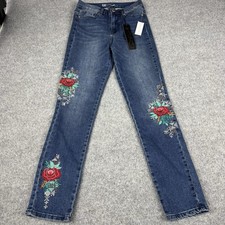 DG2 Diane Gilman Jeans Women  s 2T Floral Embroidered Stretch Denim Blue NWT