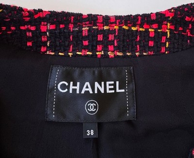 CHANEL 22A BLACK RED YELLOW TWEED RIBBON RUNWAY JACKET 38 | eBay