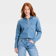 Women's Valentine's Day Relaxed Heart Pocket Denim Shirt - Universal Women's Valentine's Day Relaxed Heart Pocket Denim Shirt - Universal - Image 1