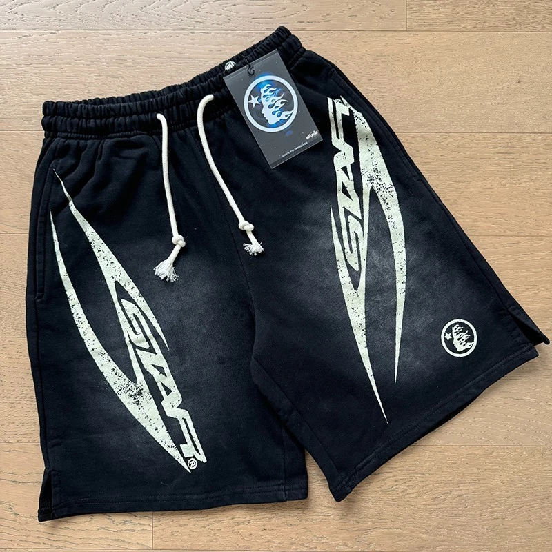 Pantalones Cortos Hell Studios Star Gel Clásicos Letras Diagonales Para Hombre Algodón Lavado Foto 3 de 4