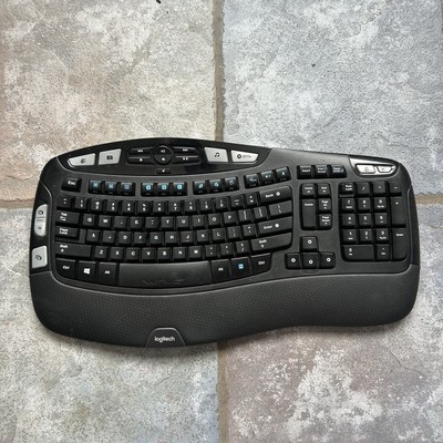 Logitech K350 Ergonomic Wave Unifying Wireless Keyboard NO USB Dongle Tested