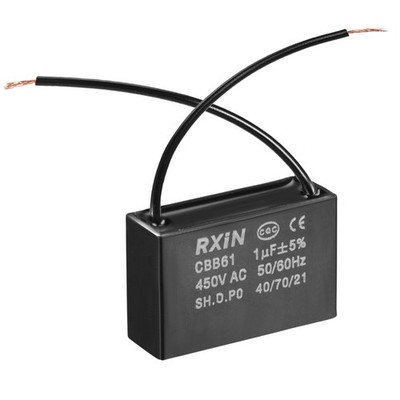 CBB61 Run Capacitor 450V AC 1uF 2 Cable Polypropylene Film for Ceiling Fan