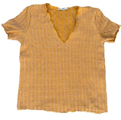 ZARA NWOT GOLD & SILVER GLITTER TEXTURE 70'S RETRO STYLE SHORT SLEEVE TOP MED