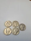 Mercury Dimes Lot of 5, Circulated, 90% Silver