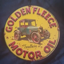 8" Round Metal Sign Man Cave Wall Art Garage Bar Gas Station Oil Golden Fleece