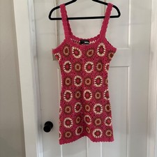 MINKPINK Harlow Crochet Flower Dress Pink Granny Square Mini Swim Coverup Large