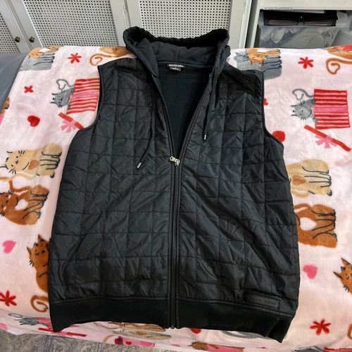 Gilet Michael Kors nero imbottito trapuntato e tessuto senza maniche zip con cappuccio M