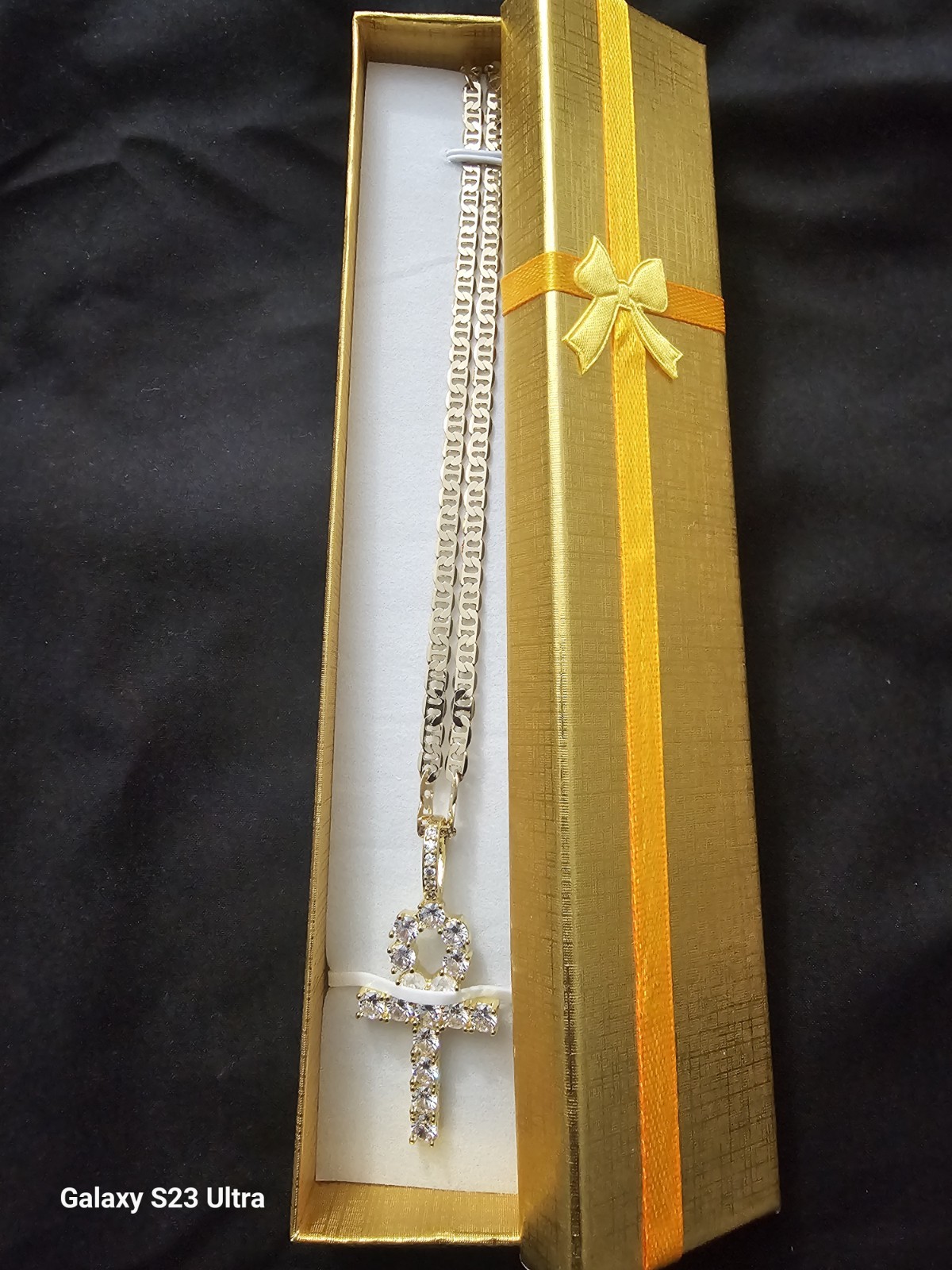 24in. 14k Gold-Plated brass-4mm Mariner Necklace w/Ankh Cross CZs Charm image 3