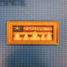 Snowmen Welcome Framed Art Winter Holiday Decor Rustic Wood Frame 8x5 Inches