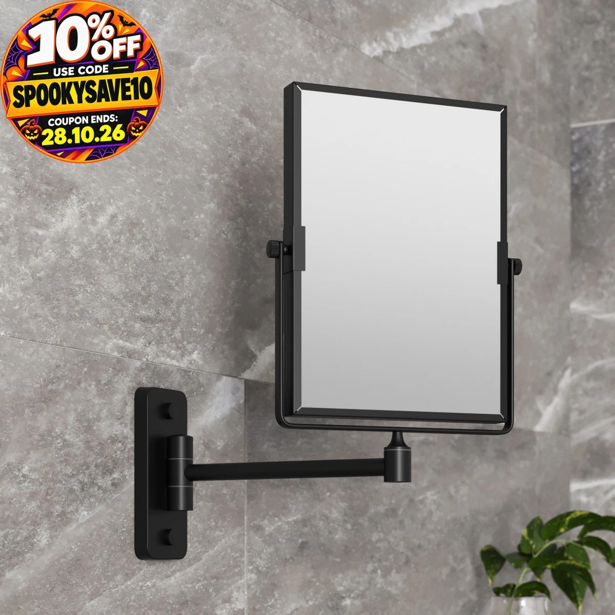 Wall Mounted 3x Magnifying Bathroom Mirror Shaving Make Up Extending Black
