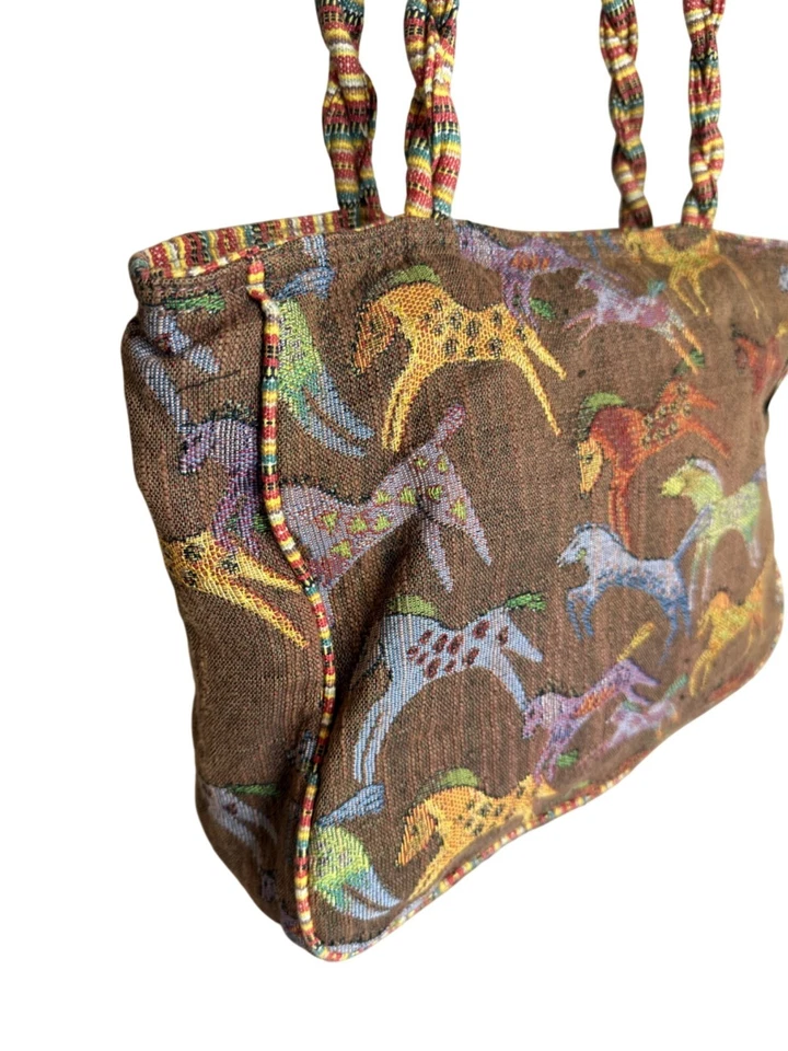 Y2K Laurel Burch Brown Canvas Tote Bag Horses Print - Image 2 of 4