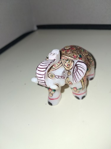 Hand-Painted Elephant Figurine White w/ Red & Gold Saddle Pattern | eBay