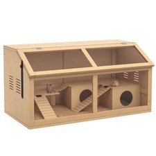 PawHut Wooden Hamster Cage for Gerbils w/ Suspension Bridge, Ladders, Nature