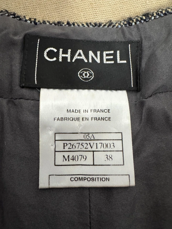 Винтажные женские брюки Chanel FR 38 серые в елочку твид сделано во Франции шелк 00s - Изображение 3 из 4