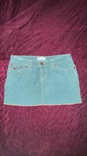 Vintage boho A ropostale Teal Corduroy Mini Skirt Button Pockets 7/8 Women