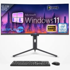 Aio All IN One i3 34 " Curved FHD Windows 11 4GB 120GB Gaming Computer Editing
