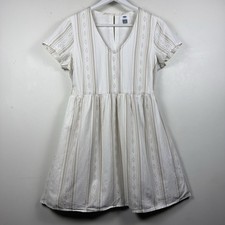 Old Navy Fit & Flare Babydoll Cotton Dress SZ L White Striped Casual Boho Lined