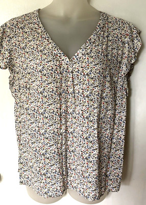 NWT Jones New York JNY Mini  Floral Multicolor Flutter Sleeve Blouse Top 2X