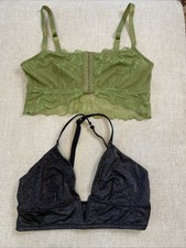 Auden Bralette M Unpadded Plunge Lot 2 Black Sparkle Green Lace No Wire Comfort