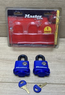 Master Lock Weatherproof Padlocks 2 Blue Keyed Alike 312TRI New