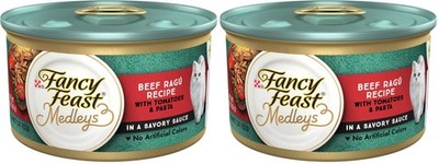 Fancy Feast Purina Medleys in Gravy Beef Ragu Recipe with Tomatoes and Pasta in 