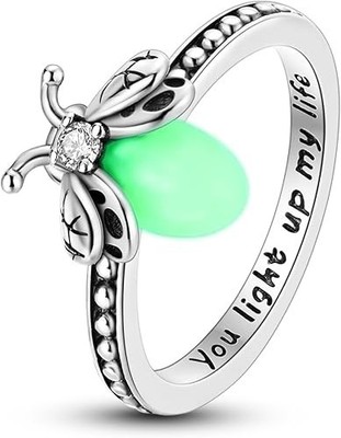 Glow in the Dark Firefly Ring 925 Sterling Silver Stackable Women 6-9