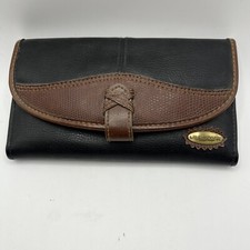 Vintage Liz Claiborne Black Brown Pebble Leather Tri-Fold Checkbook Wallet