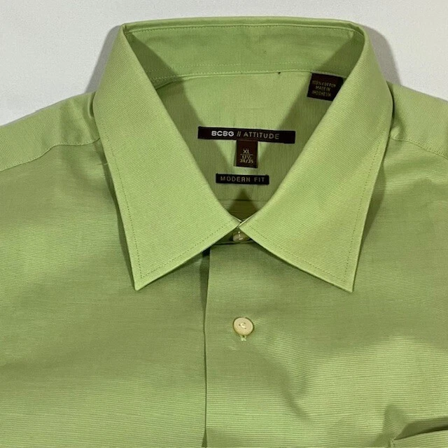 BCBG Attitude Dress Shirt Men's 17.5 34-35 NWT Green Long Sleeve Button-Up - Image 3 of 4
