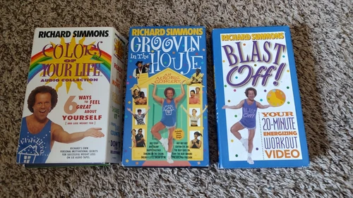 Richard Simmons 2 VHS Blast Off , Groovin In The House And Cassette Set...
