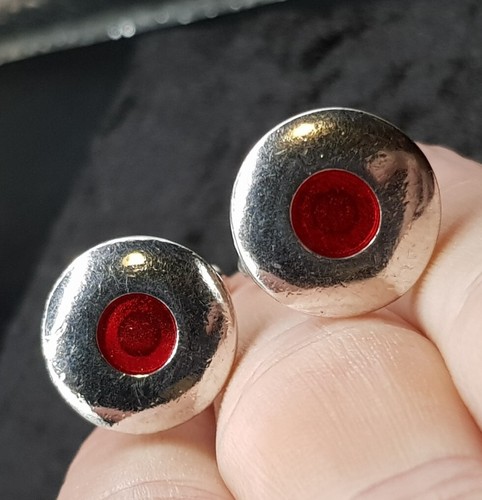 Pair of Silver Plated Enamel Circular Cufflinks - Red Enamelled - Picture 5 of 5
