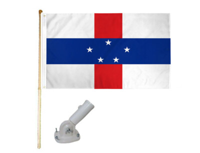 5' Wooden Flag Pole Kit Nylon White Bracket 3x5 Netherlands Antilles Poly Flag