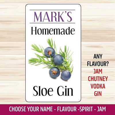 SLOE GIN FLASCHENETIKETTEN WEIN MARMELADE CHUTNEY HAUSGEMACHT GETRÄNK AUFKLEBER GLANZ 1026