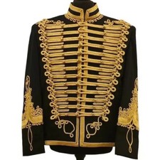 Men's Military Uniform Black Napoleonic Hussar Jacket Tunic Pelisse Jimi Hendrix