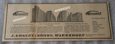 J . KUNERT & SÖHNE, WARSSDORF - STRUMPF-FABRIKEN  Zeitungsausschnitt Werbung