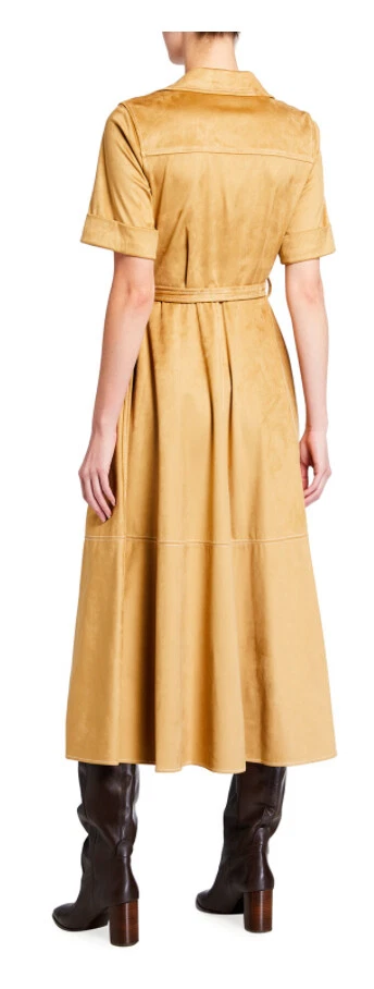 TORY BURCH Camicia Staud Millie finta pelle scamosciata plissettata Flagstone 10 nuova con etichette ciao stagione autunnale!