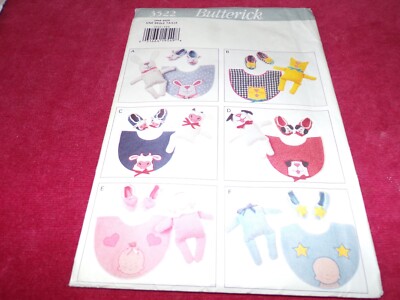   BUTTERICK #3522 - INFANT ( 6 STYLE ) BIBS - DOLLS & SLIPPERS PATTERN  FF