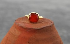 Natural Carnelian Ring 925 Sterling Silver 10 mm Cushion Gemstone Ring For Women
