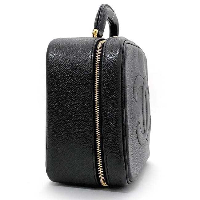 CHANEL Handbag Vanity Bag Black Gold Coco Mark A07061 Top Handle Rare Leather image 3