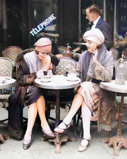 Women Drinking Coffee at a Cafe Paris France 1925 Colorized Picture Photo 4x6.