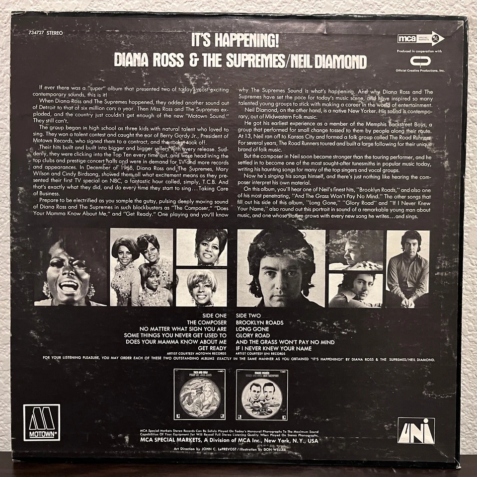 THE SUPREMES / NEIL DIAMOND - It's Happening - 12" Vinyl Record LP - VG+ - Image 2 of 3
