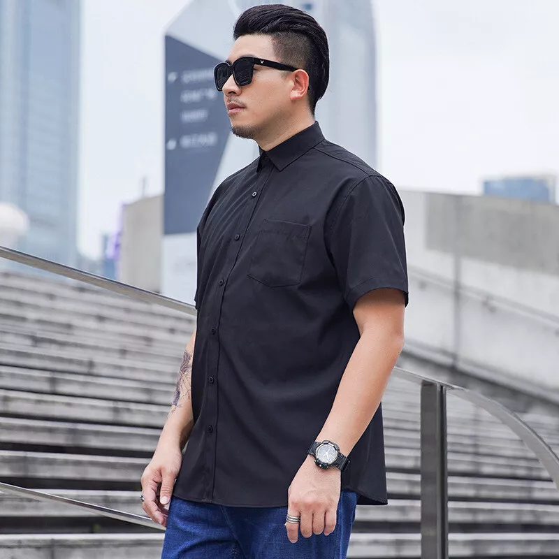 Casual Men s Business Multi color Work Shirts Loose Fat Short