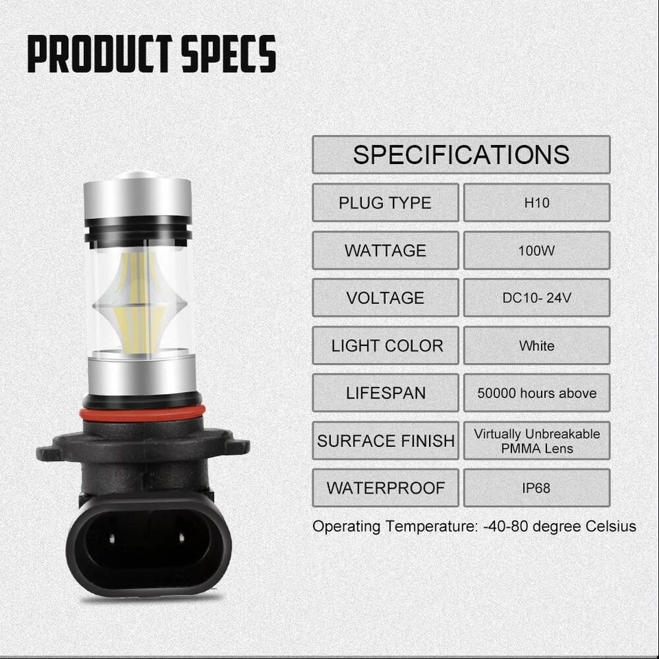 2X H10 9145 9005 HB3 LED Projector Fog Driving Light Bulbs Kit Xenon White 6000K - Image 2 of 4