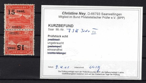 Saar 73 Kdr III Vignetta Centro Flapovolta MH BPP Befund (K3672