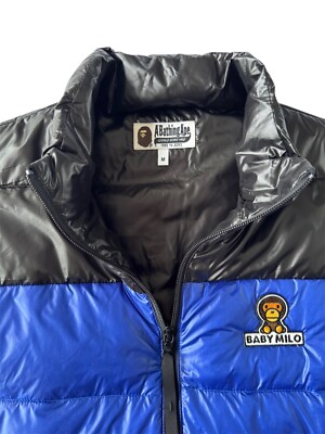 BAPE A Bathing Ape BLACK & BLUE BABY MILO PUFFER VEST MEDIUM | eBay