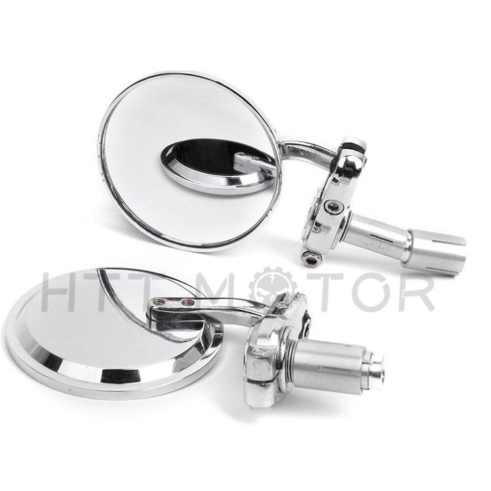 Pair Of 7/8" Handlebar End Mirrors For Motorcycles - Round 3" Convex Mirrors, Black CNC Aluminum
