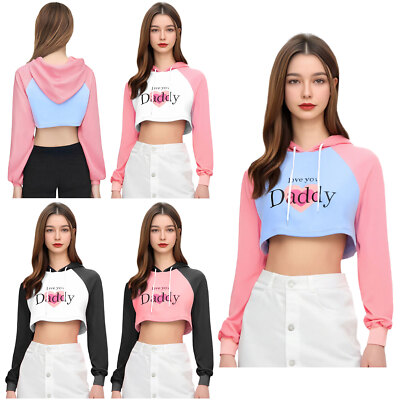 Women Crop Top Love Theme Hoodie Cropped Sweatshirt Trendy