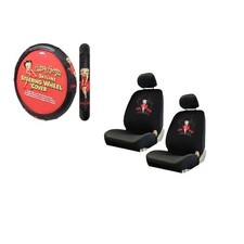 New 5pc Betty Boop Red Dress Skyline Seat Covers Steering Wheel Cover Set
