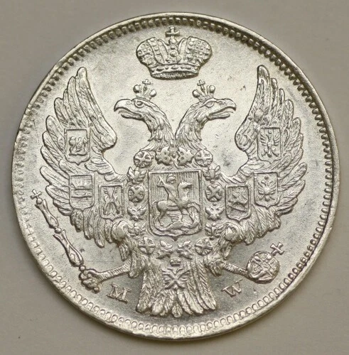 POLAND (RUSSIA) SILVER 1 ZLOTY 15 KOPECKS 1838 MW MS62 NGC